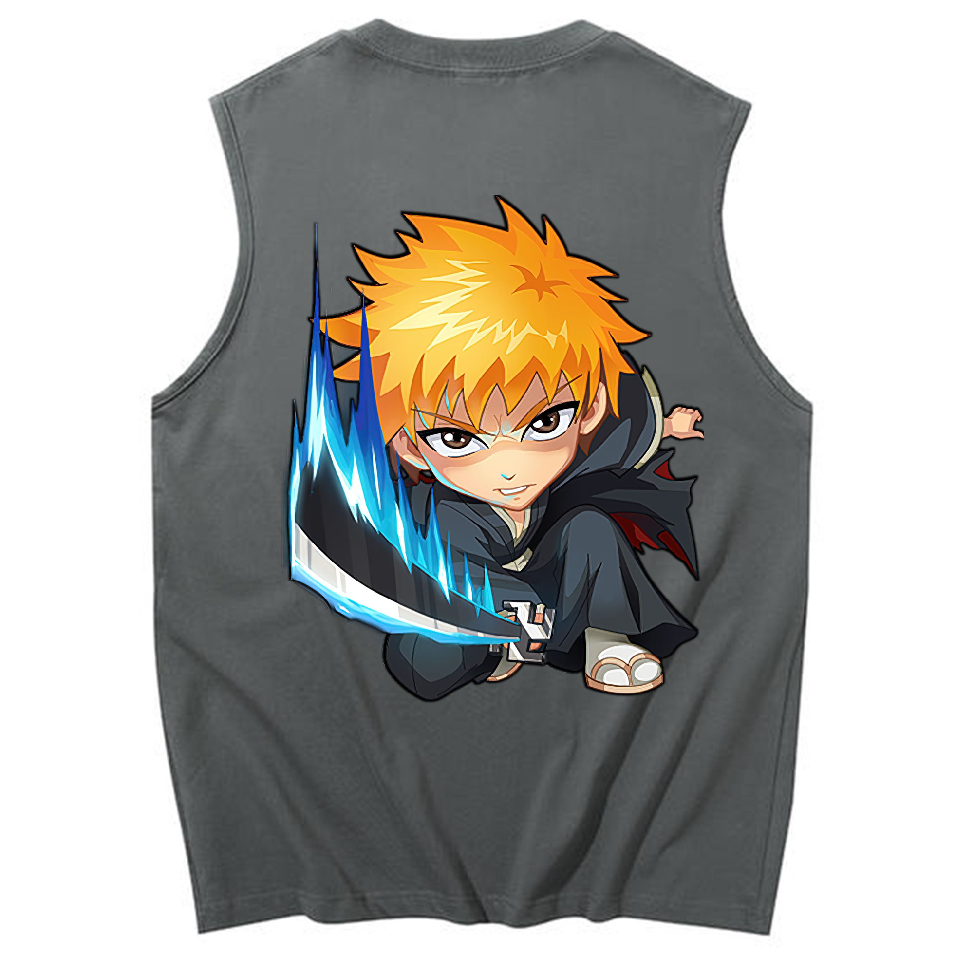 （画像用） ブリーチ 黒崎一護（くろさき いちご）BLEACH Kurosaki Ichigo コットン100％タンクトップ（背面プリント）